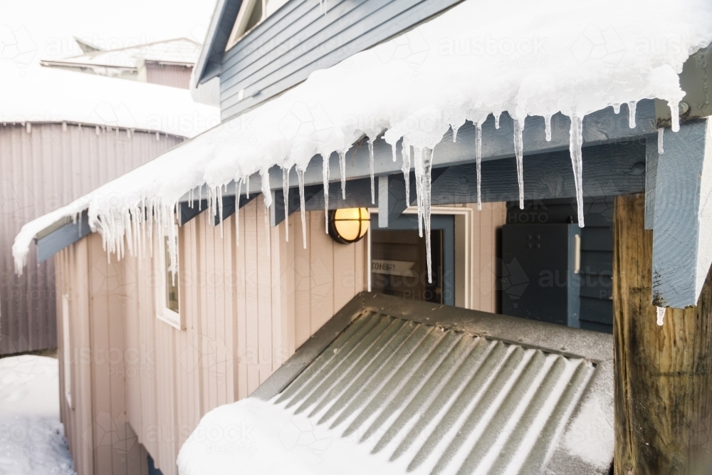 icicles on roof awning - Australian Stock Image