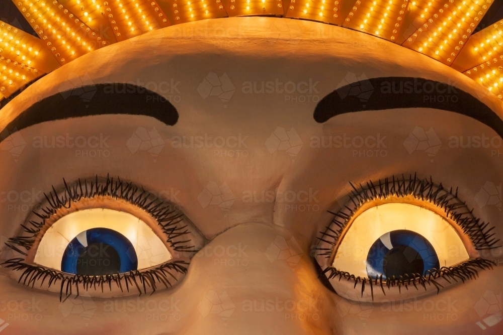 Illuminated eyes of Luna Park face, Sydney - Australian Stock Image