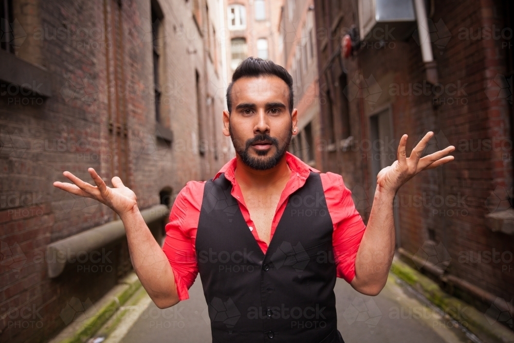 Indian Man in Melbourne Laneway - Australian Stock Image