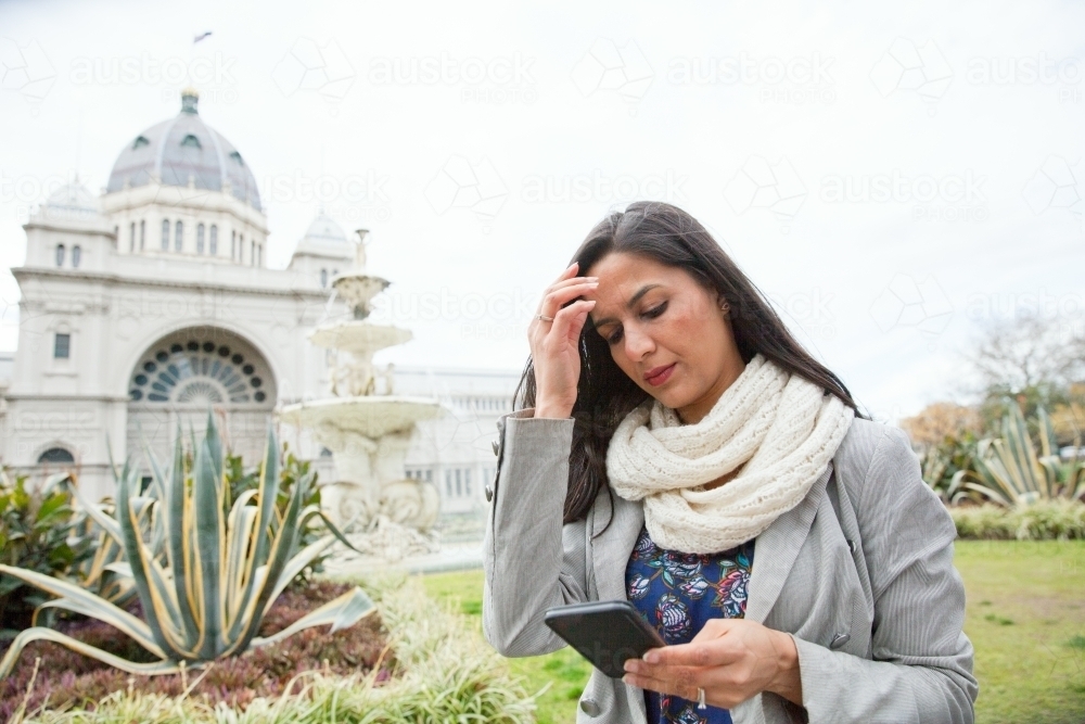 Indian Tourist Outside Royal Exhibition Building - Australian Stock Image