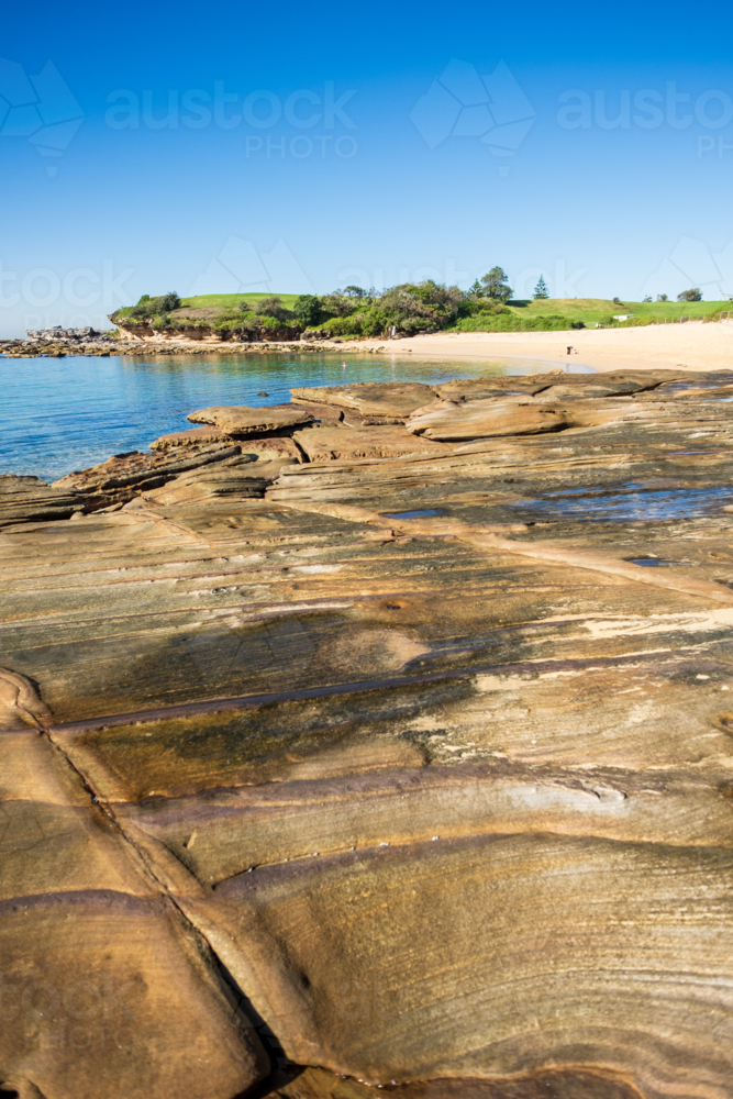 interesting rock formation at Little Bay beach - Australian Stock Image