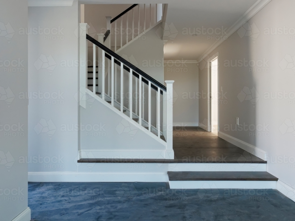 Interior of a house under construction, nearly completed - Australian Stock Image