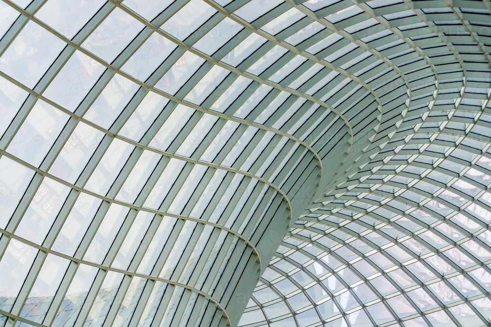 Interior view of a curved ceiling of glass windows - Australian Stock Image