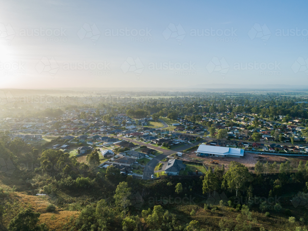 intersection of bush and development of town with dead end of road - Australian Stock Image