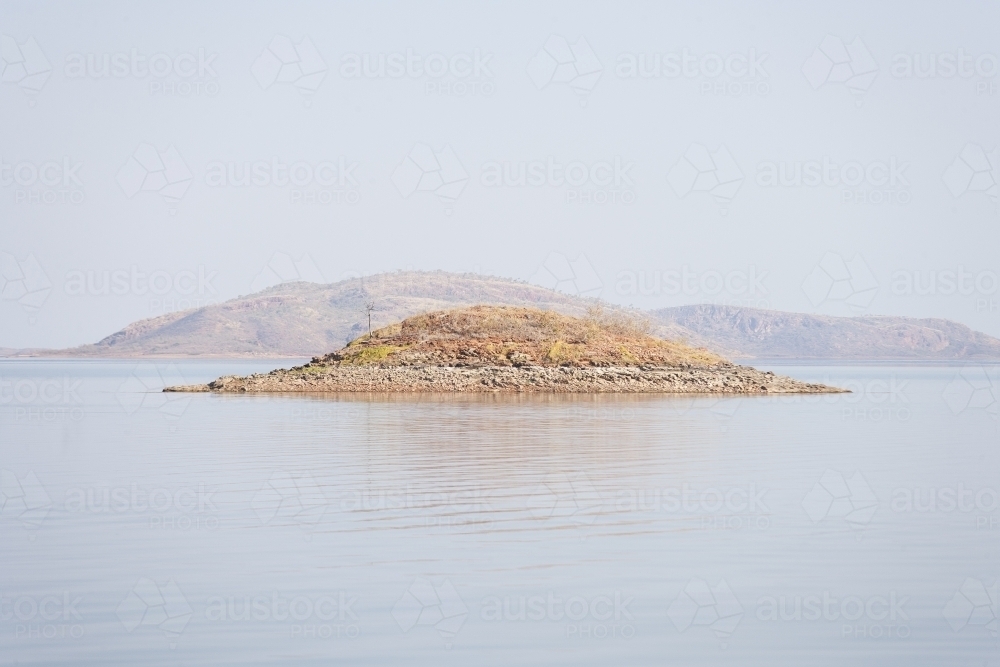 Island and shoreline at Lake Argyle - Australian Stock Image