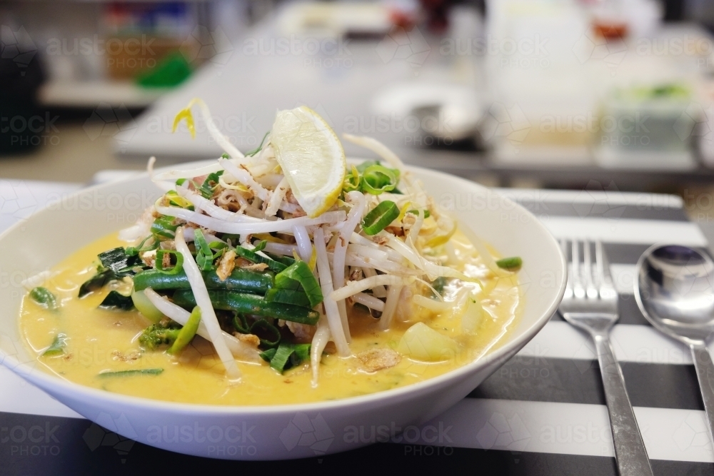 Laksa spicy noodle soup - Australian Stock Image