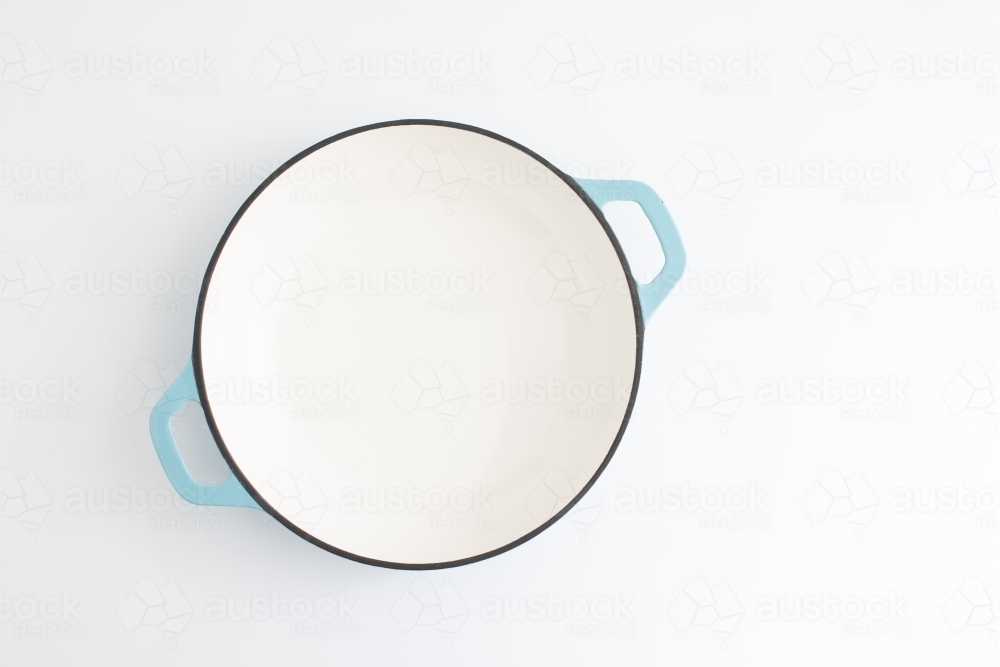 Large egg shell blue sauce pan - Australian Stock Image