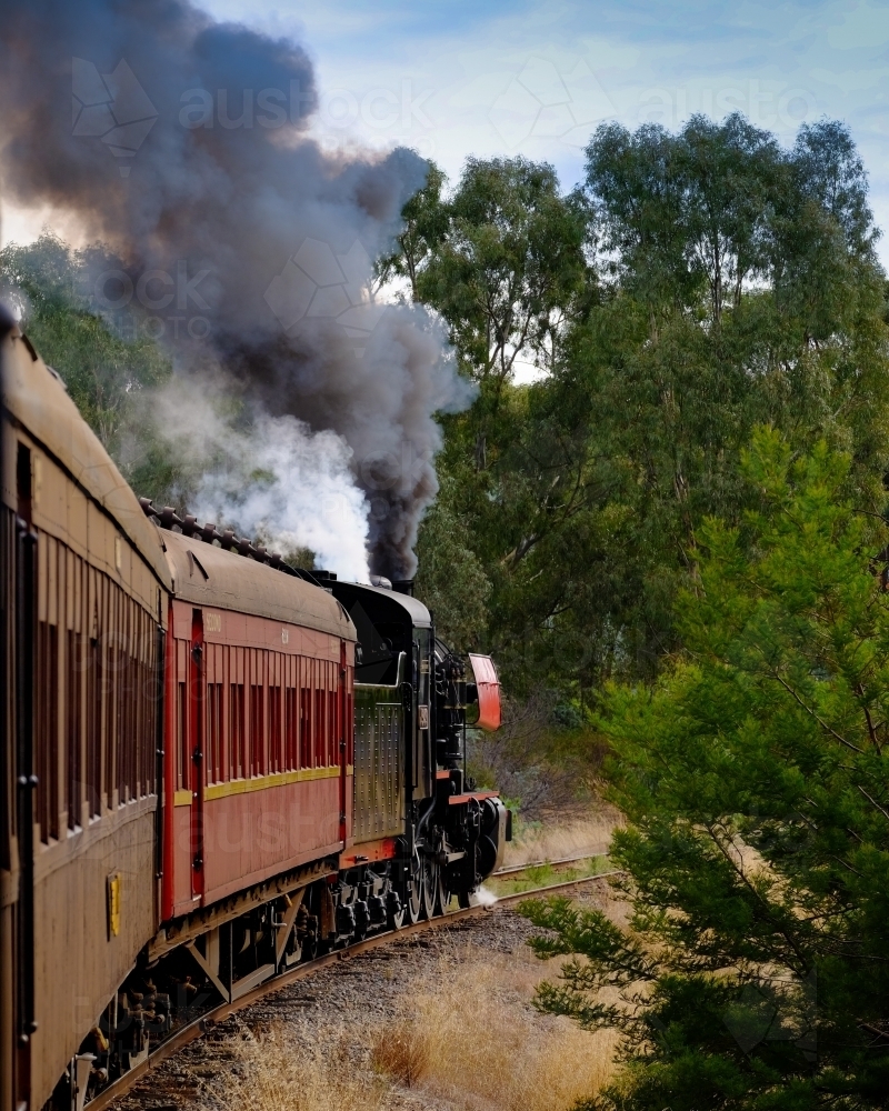 Locomotive chugging along the Goldfields Railway - Australian Stock Image