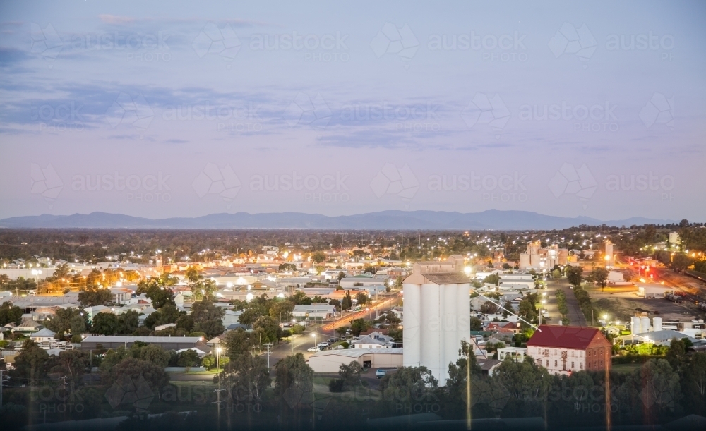 Long exposure of Gunnedah town at dusk - Australian Stock Image