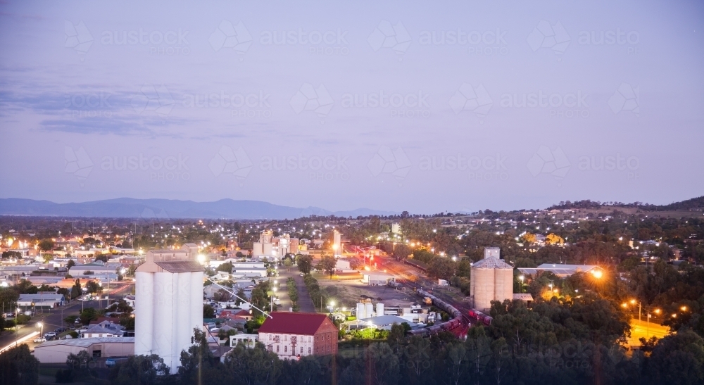 Long exposure of Gunnedah town at dusk - Australian Stock Image