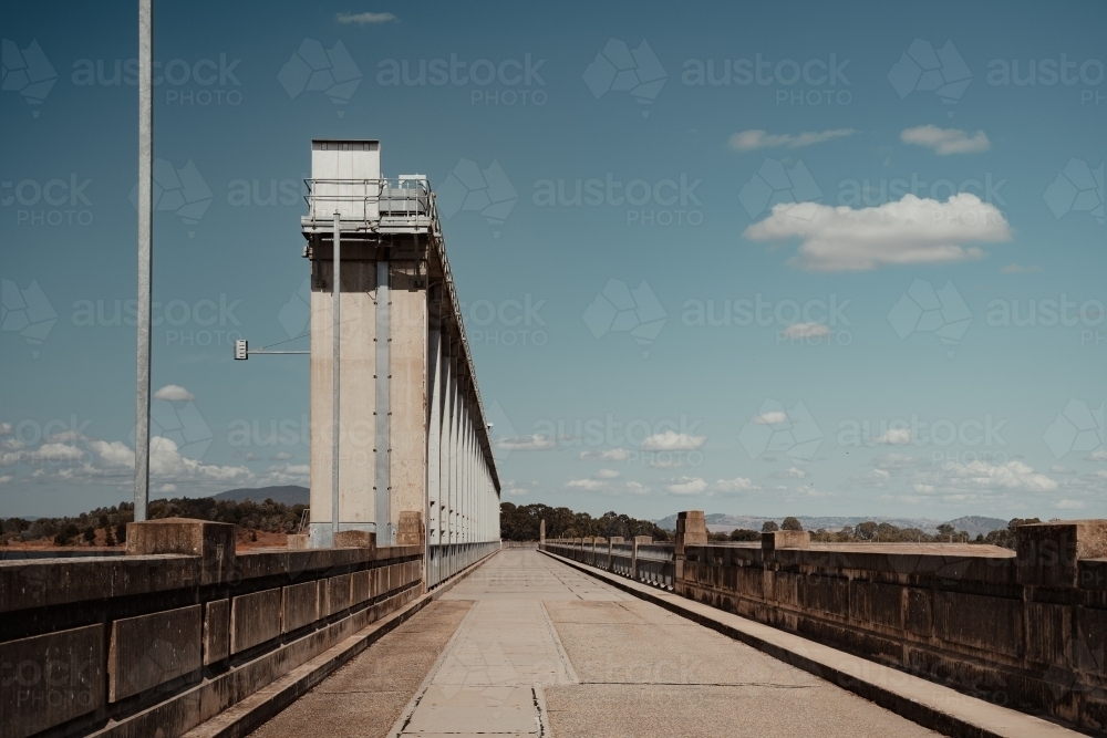 Looking along the Dam Wall at Hume Dam near Albury and Wodonga. - Australian Stock Image