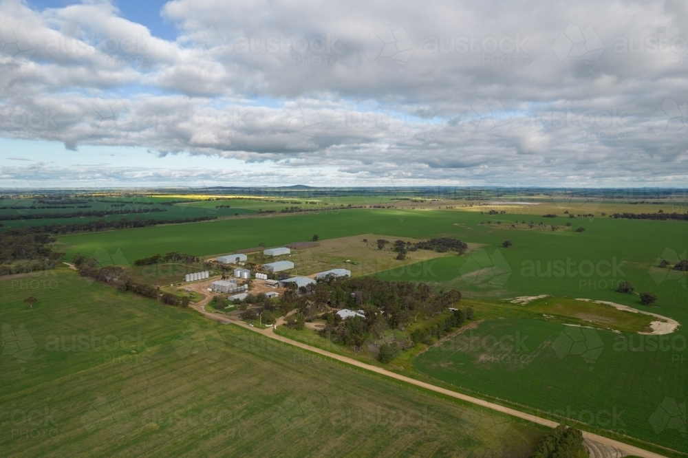 Looking down on a large farm property in rural Australia - Australian Stock Image