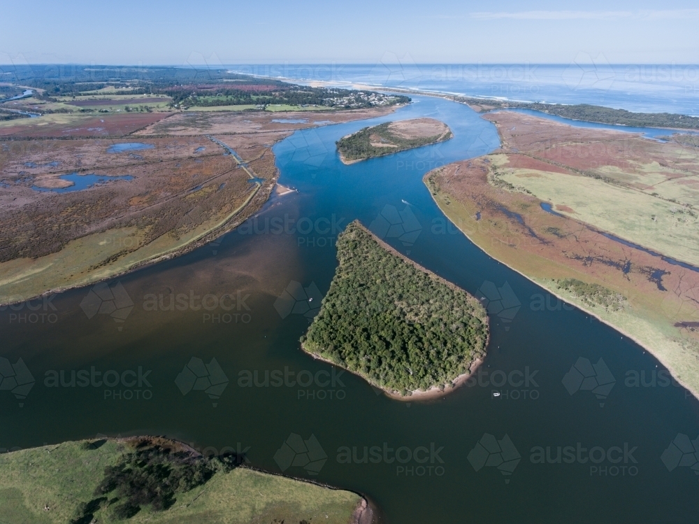 Looking Down on Snowy River Mouth at Marlo - Australian Stock Image