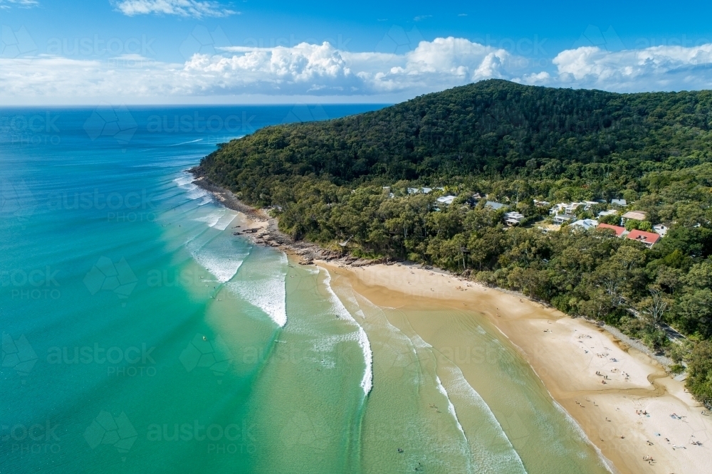 Looking down on surf and headland at Noosa. - Australian Stock Image