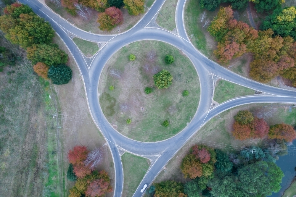 Looking down over a roundabout in autumn - Australian Stock Image