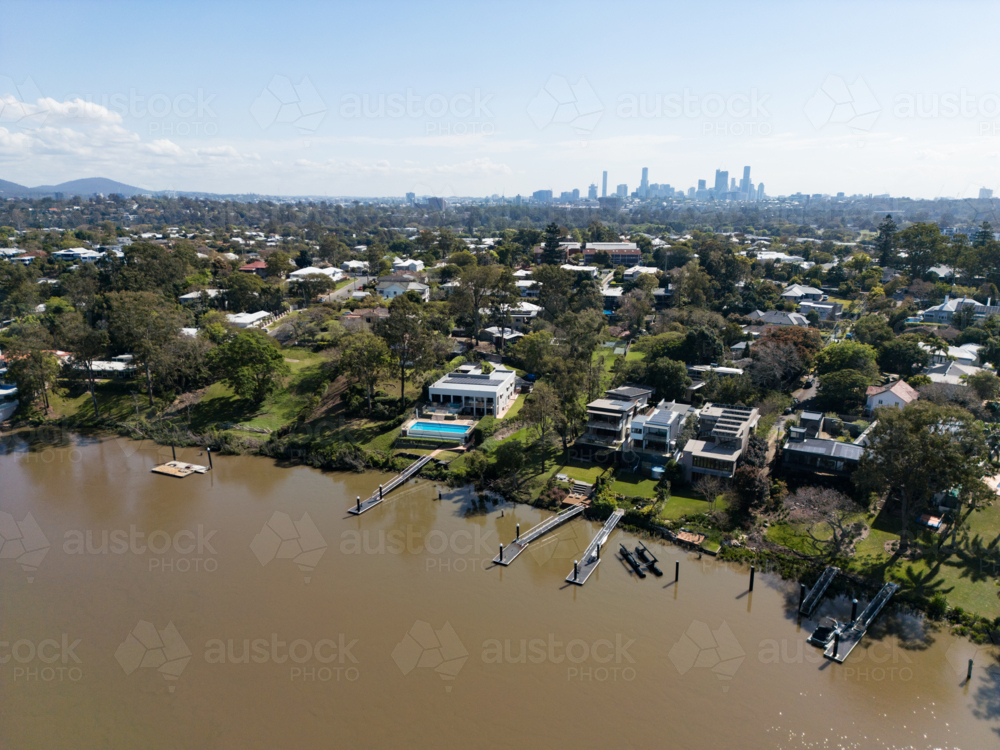 Looking northwards to the Brisbane CBD over the suburb of Yeronga with Brisbane River - Australian Stock Image