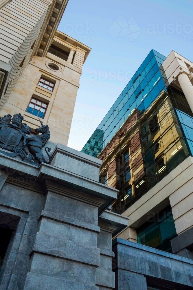 Looking up at a mix of city buildings in the CBD - Australian Stock Image