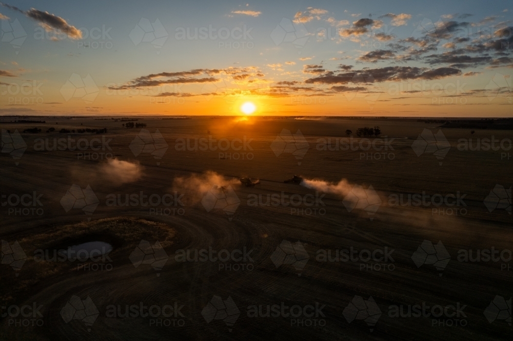 Low sunset over agricultural fields - Australian Stock Image