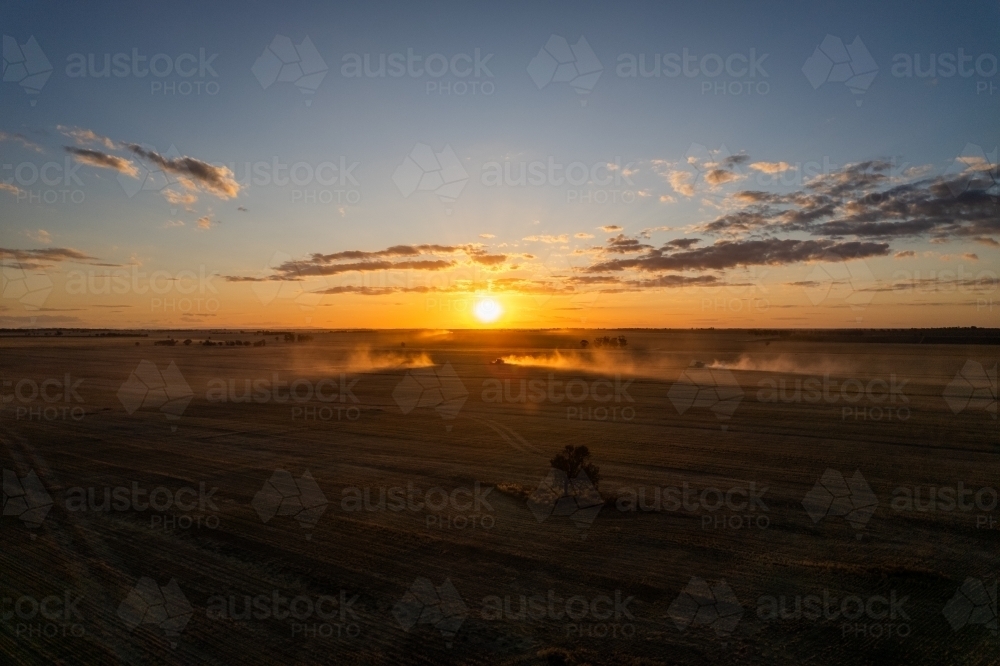 Low sunset over agricultural fields - Australian Stock Image