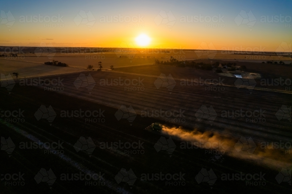 Low sunset over agricultural fields - Australian Stock Image