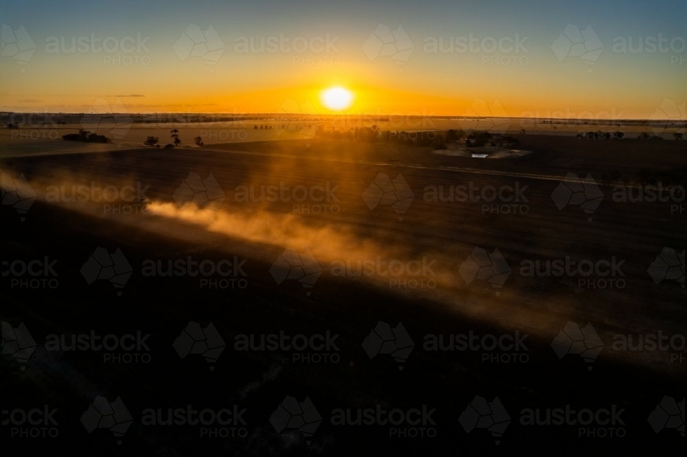 Low sunset over agricultural fields - Australian Stock Image