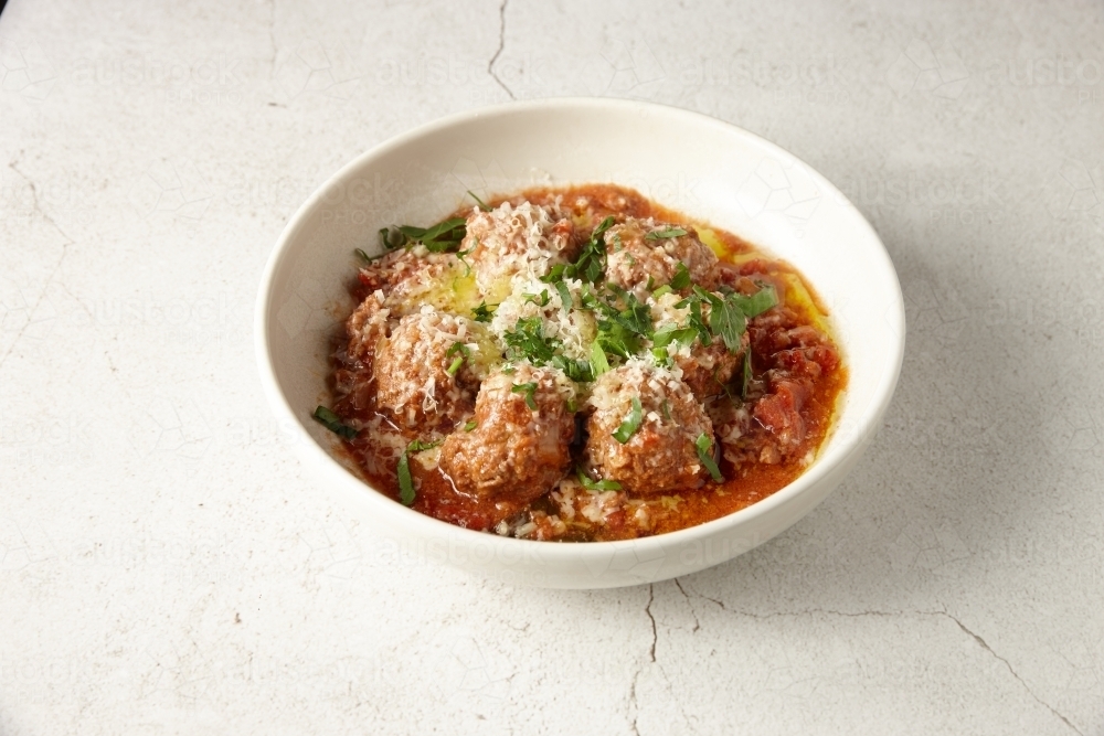 Meatballs in bowl - Australian Stock Image