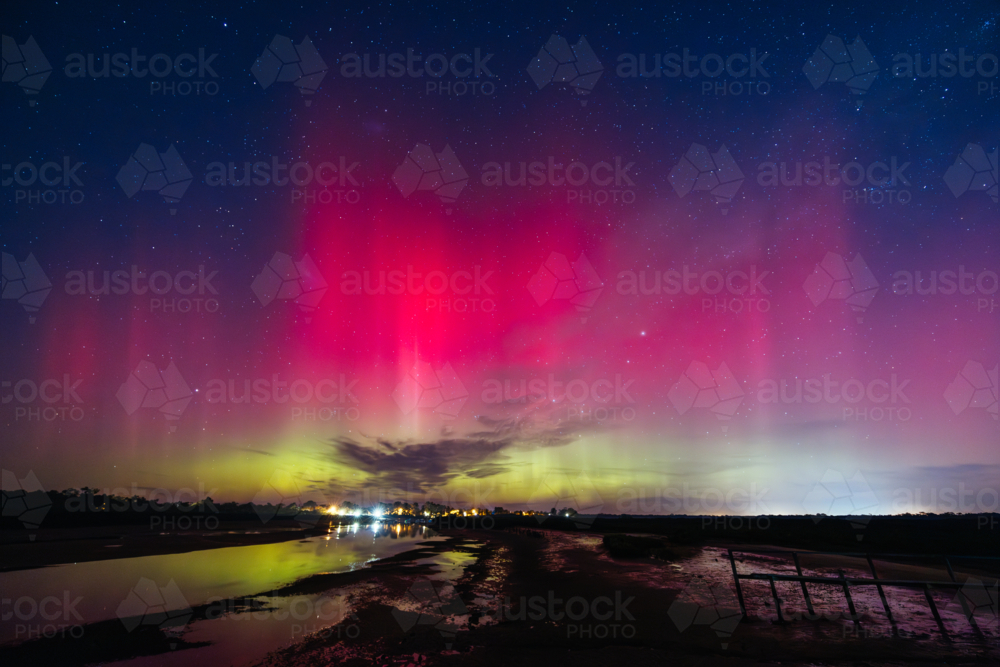 MELBOURNE, AUSTRALIA - AUGUST 12: Increased solar activity the Aurora Australis visible in sky - Australian Stock Image