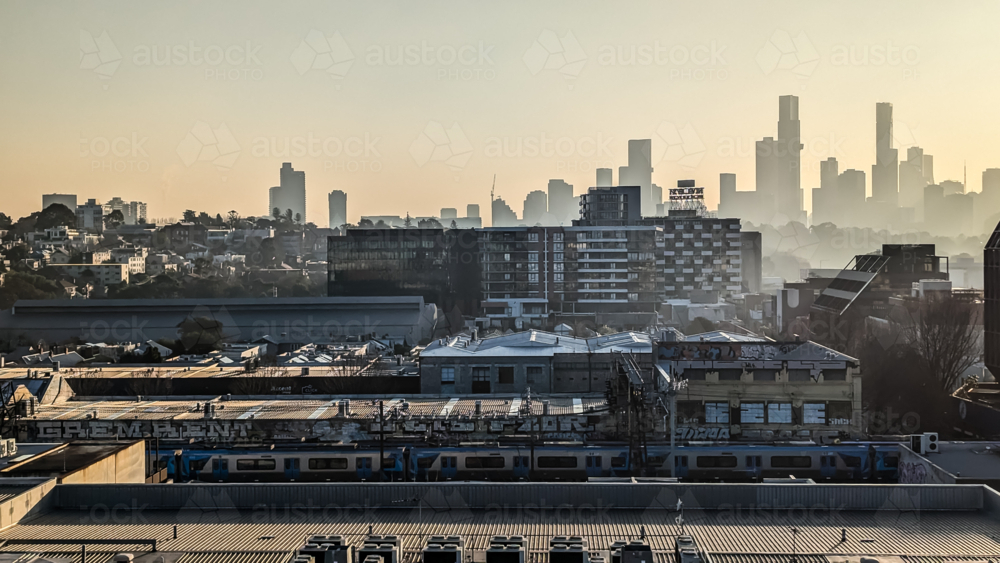 MELBOURNE, AUSTRALIA - JULY 31, 2024: View towards Melbourne skyline from a high rise building - Australian Stock Image