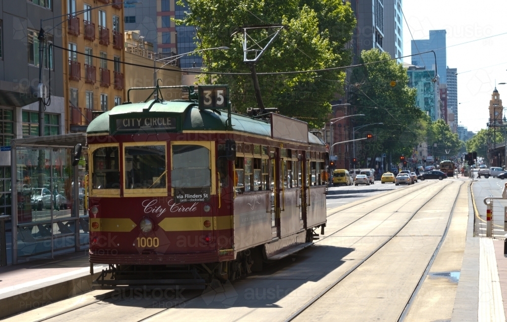 Melbourne City Circle Tram at tram stop - Australian Stock Image