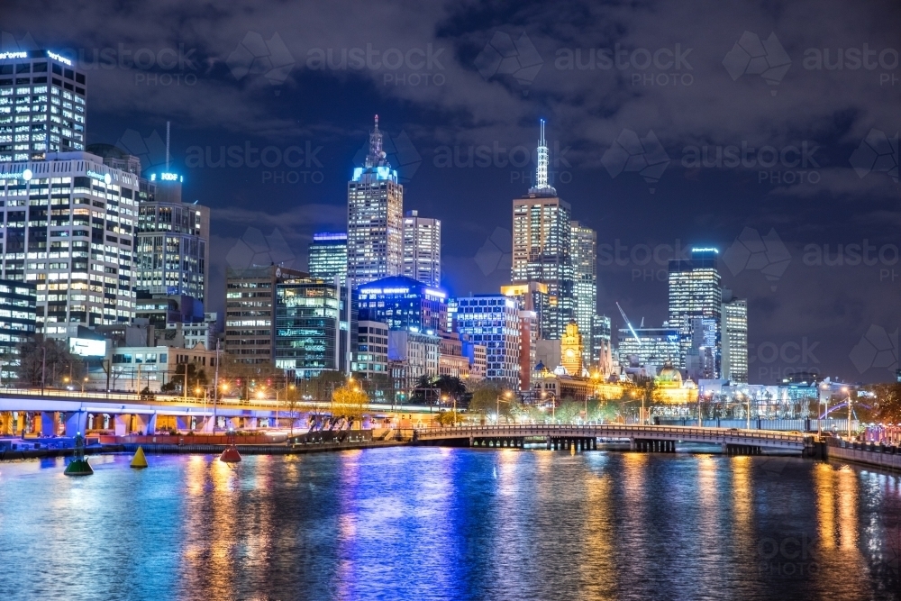 Melbourne Night Lights - Australian Stock Image