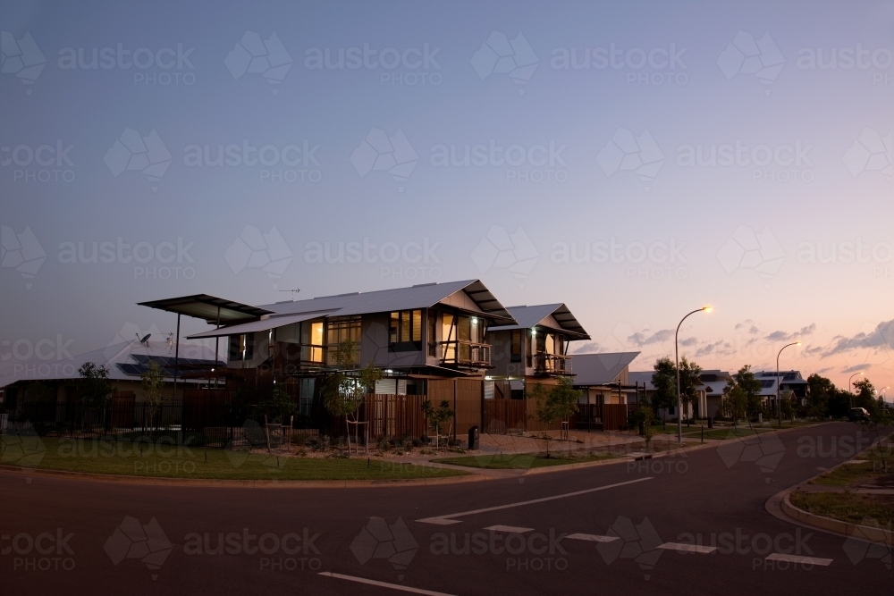 Modern townhouse development at dusk - Australian Stock Image