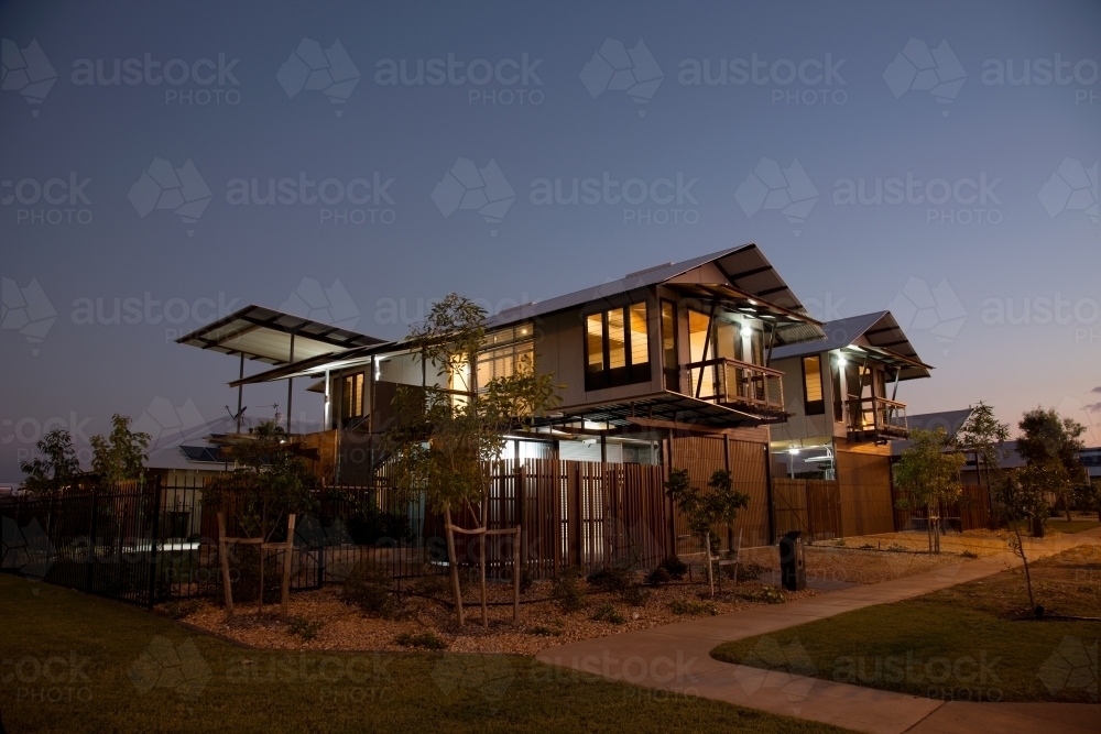 Modern townhouse development at dusk - Australian Stock Image