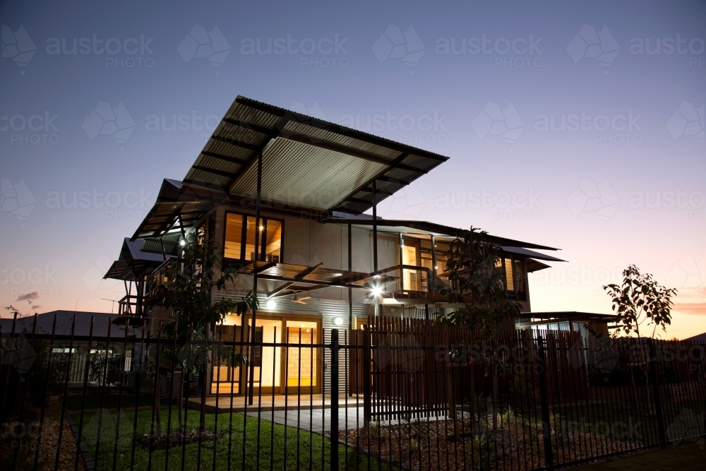 Modern townhouse development at dusk - Australian Stock Image