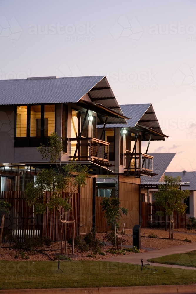 Modern townhouse development at dusk - Australian Stock Image