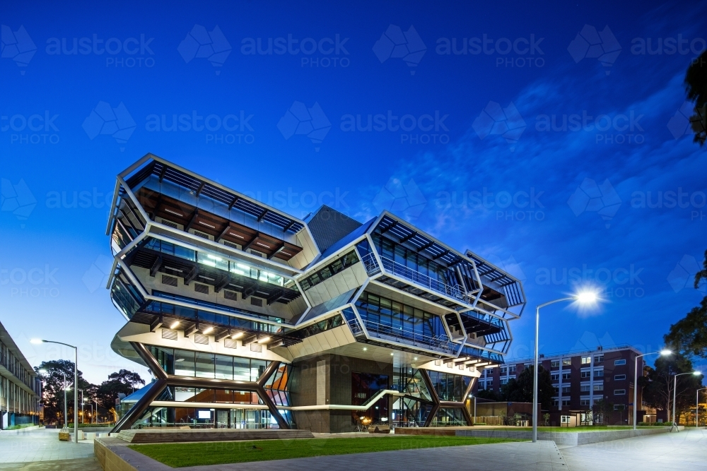 Monash University building with modern, unique, and futuristic design. - Australian Stock Image