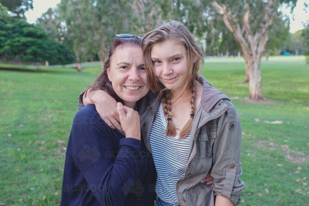 Mother and teen daughter in the park - Australian Stock Image