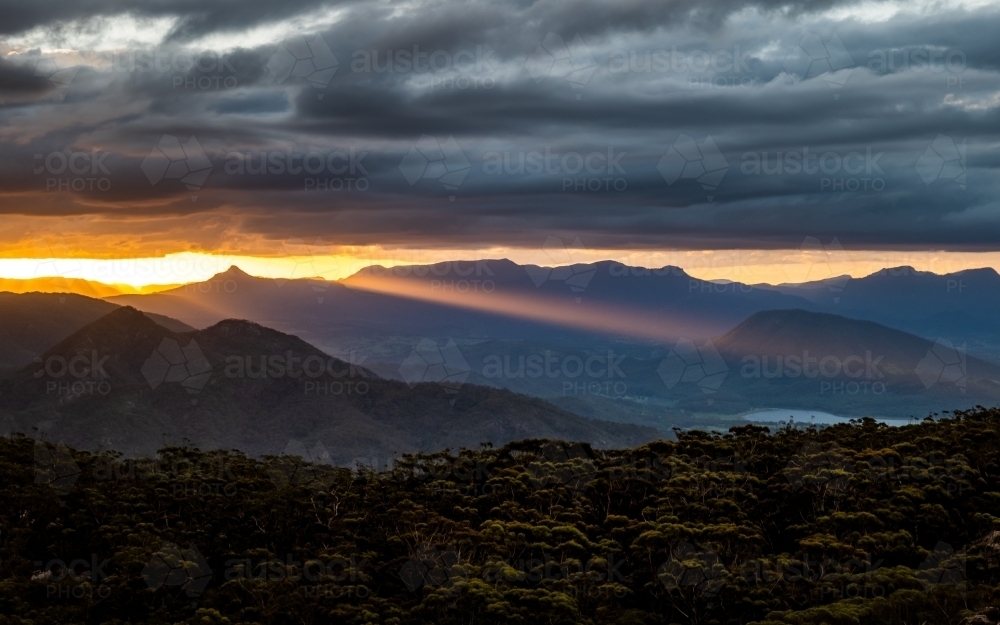 mountain landscape at sunset - Australian Stock Image