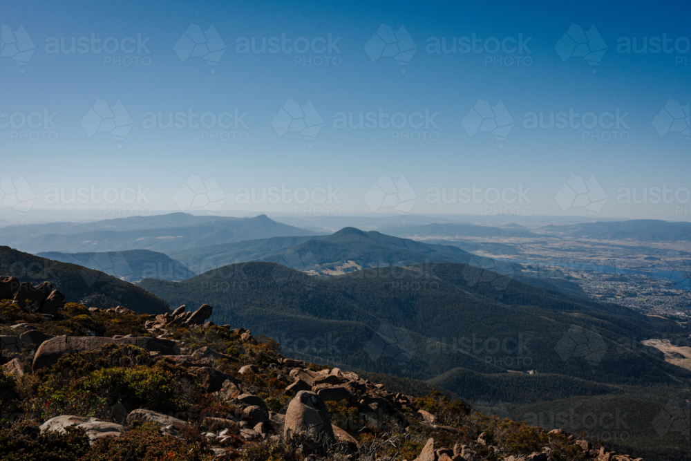Mountains and rugged rocky terrain of Tasmania, Australia - Australian Stock Image