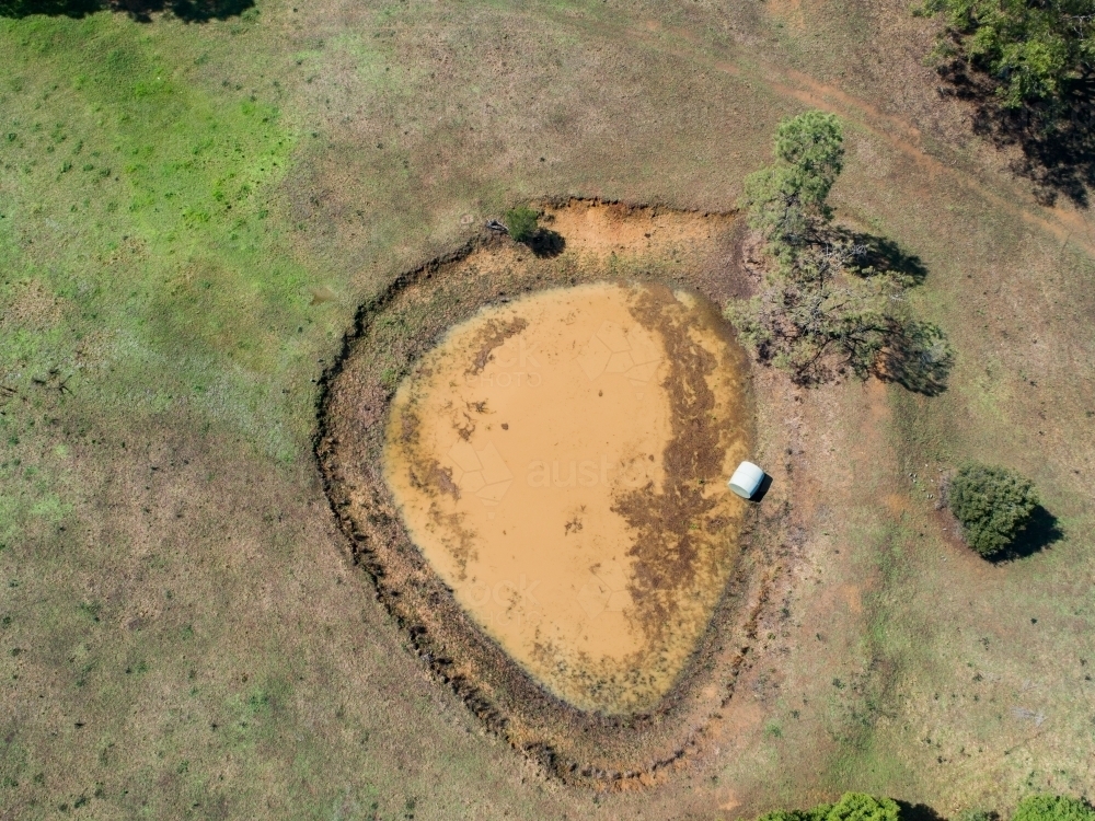 Muddy dam in paddock - Australian Stock Image