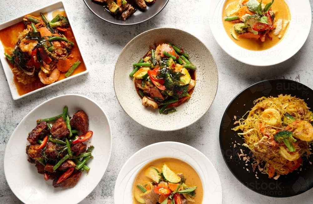 Multiple chinese dishes on table - Australian Stock Image