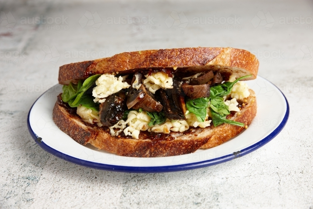 Mushroom and egg sandwich - Australian Stock Image