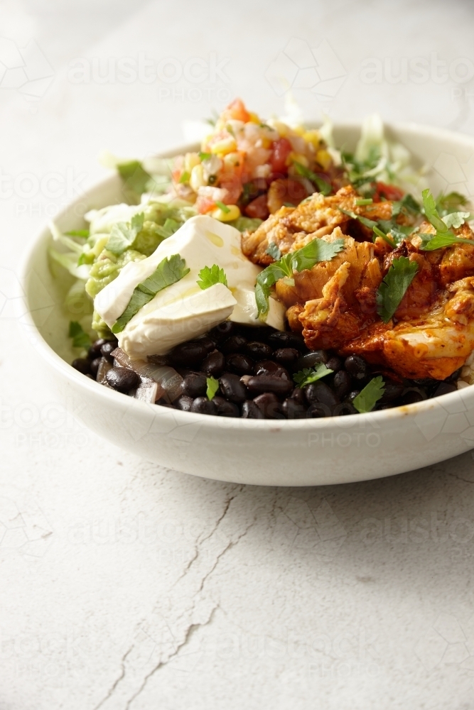 Naked chicken burrito bowl - Australian Stock Image