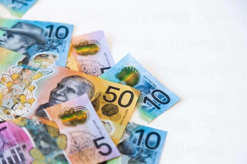 New Australian notes with white copy space - Australian Stock Image