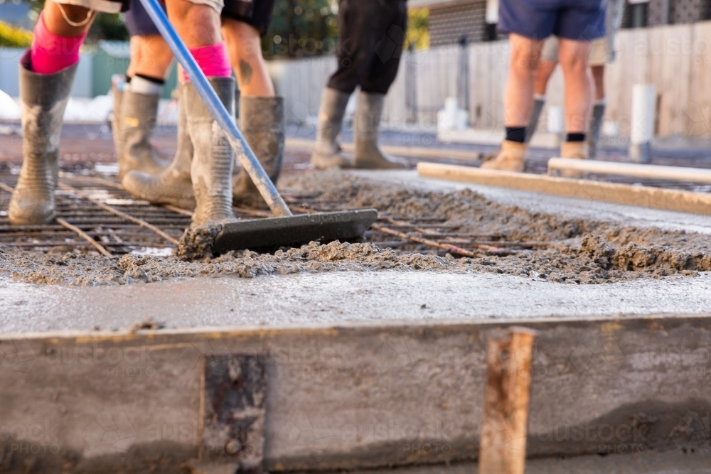 new cement slab getting poured - Australian Stock Image