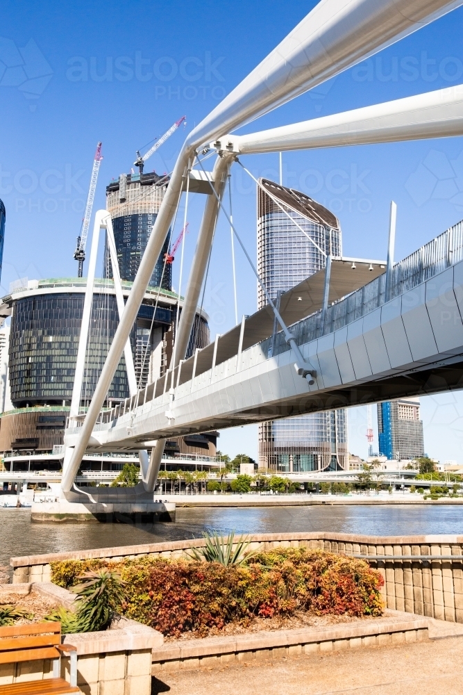 new Neville Bonner Bridge from South Bank to Brisbane City - Australian Stock Image