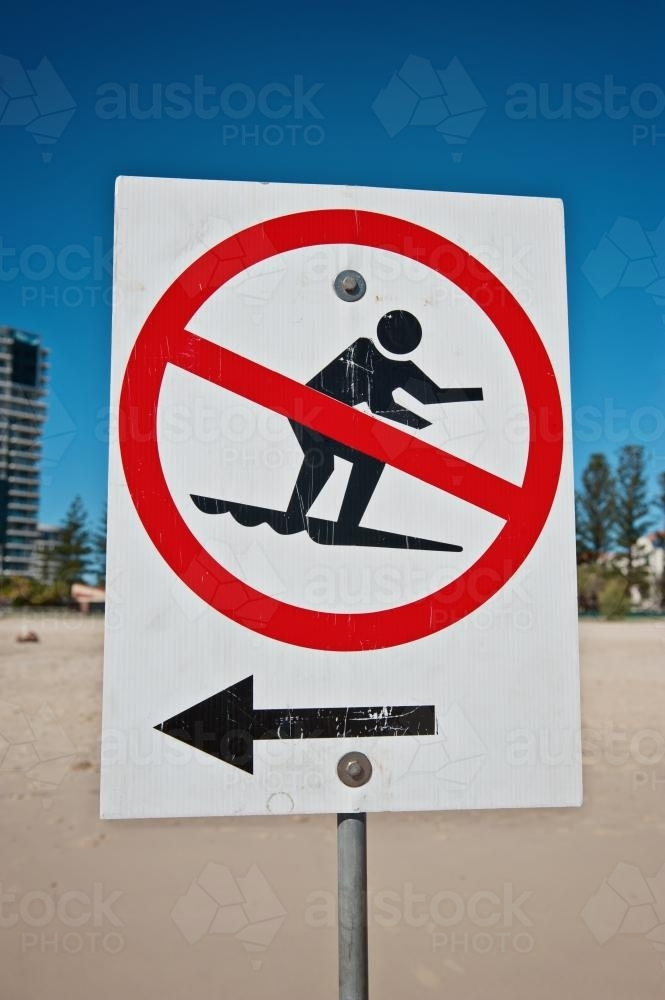 No surfing sign at the beach - Australian Stock Image