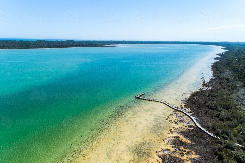 Oblique aerial view of the boardwalk at Lake Clifton - Australian Stock Image