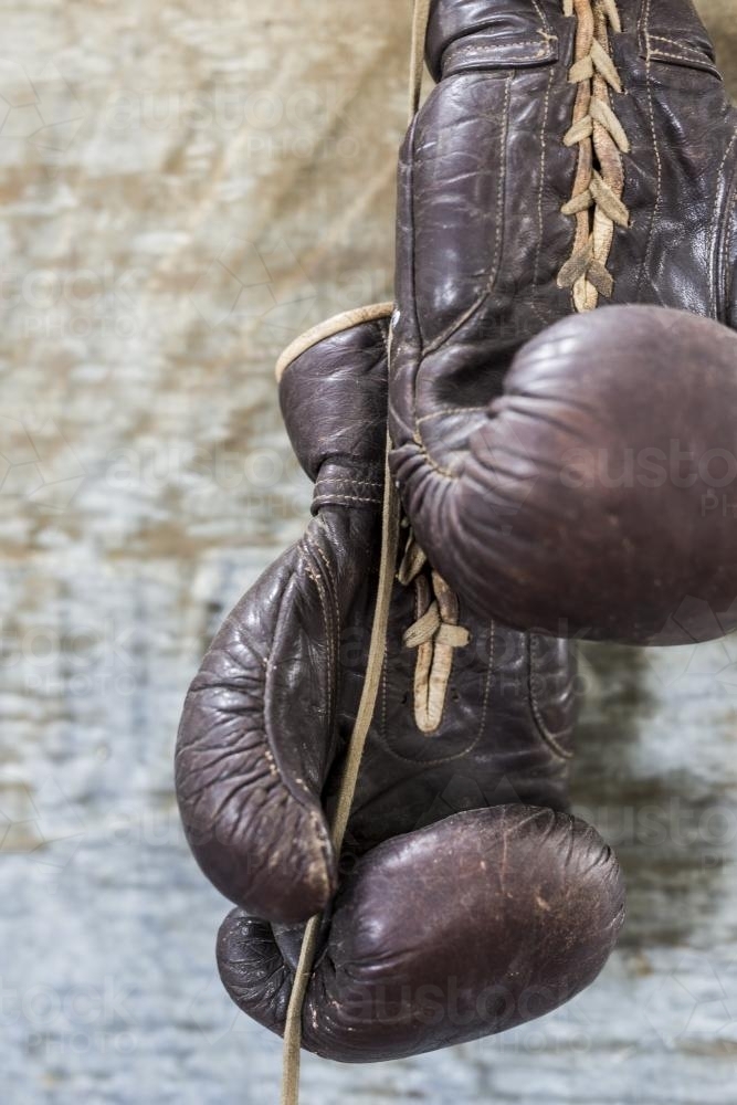 Old boxing gloves close up - Australian Stock Image