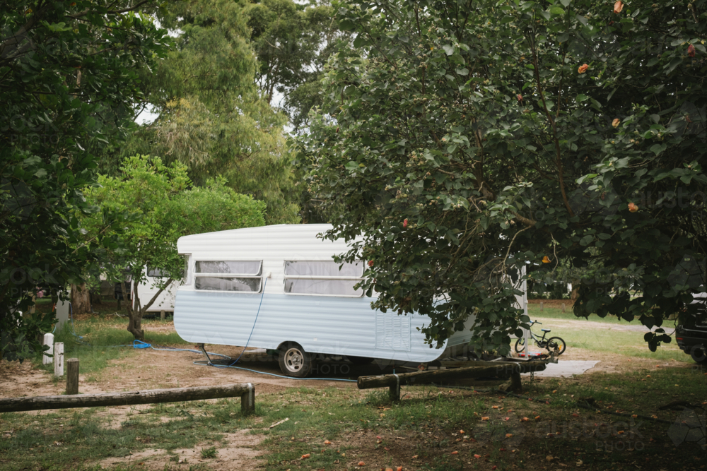 Old caravan on Stradbroke Island in Queensland Australia - Australian Stock Image