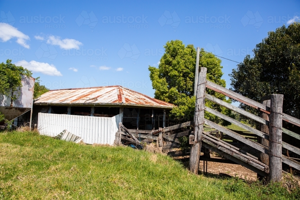 old farm cattle ramp - Australian Stock Image